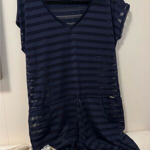 Calvin Klein Navy Mesh V-Neck Top
